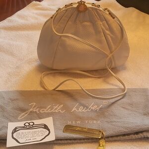 LIKE-NEW JUDITH LEIBER White Karang Snakeskin Covertible Clutch